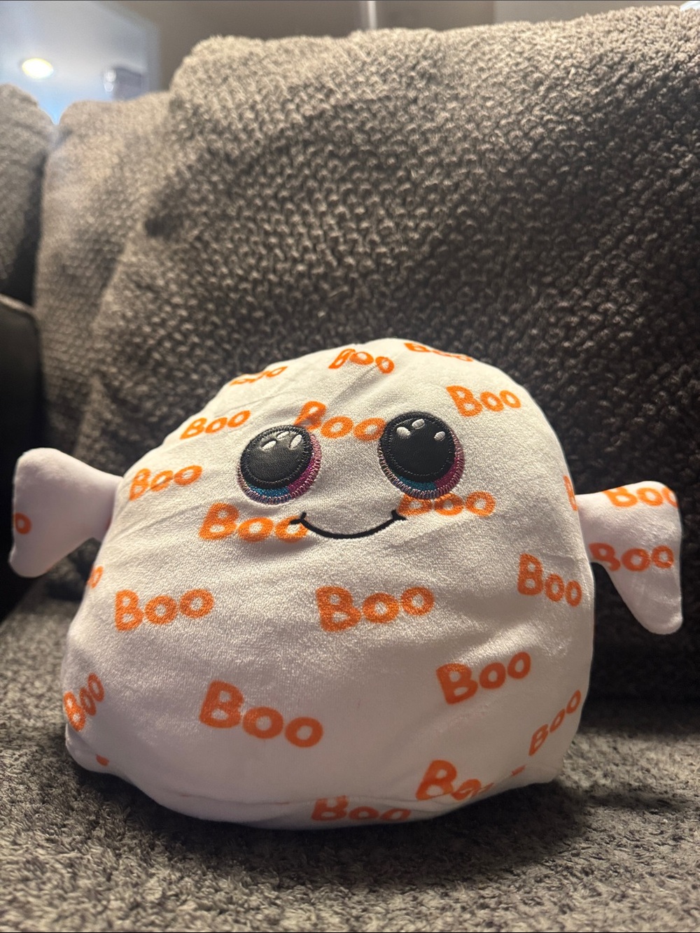 Ty White Ghost Plush with Orange "Boo" Print